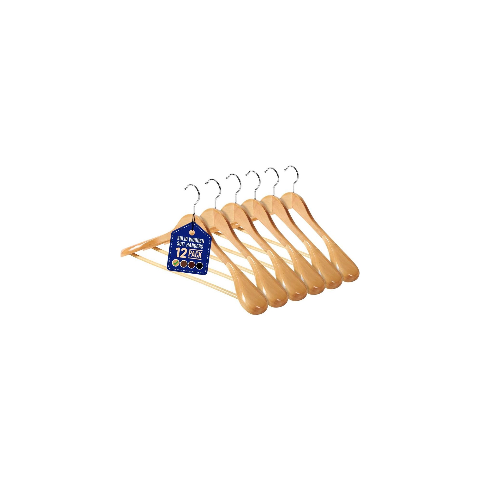 Lifemaster Solid Wooden Hangers for Clothes - Heavy Duty Suit Hanger Set with Chrome 360° Swivel Hook- Wide Shoulder Wooden Coat Hangers Pack of 12
