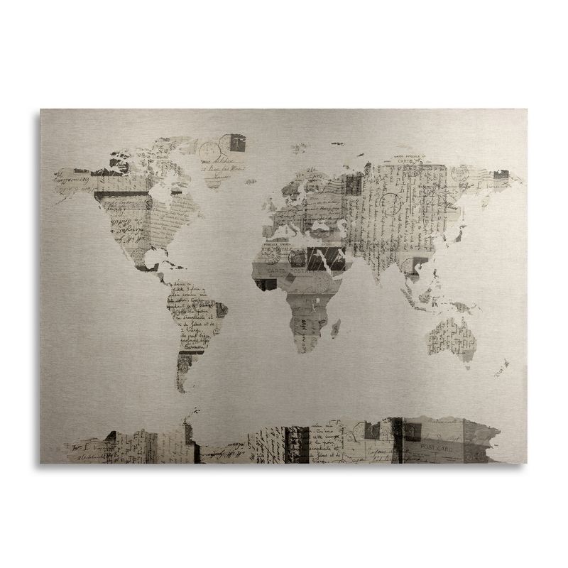 Trademark Fine Art - Michael Tompsett 'Postcard World Map' Floating Brushed Aluminum Art, 2 of 5