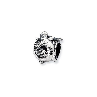 Black Bow Jewelry Sterling Silver Lizard on a Log Bead Charm
