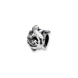 Black Bow Jewelry Sterling Silver Lizard on a Log Bead Charm - 1 of 2