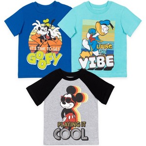Disney Mickey Mouse Goofy Donald Duck 3 Pack T-Shirts Toddler to Big Kid - 1 of 4