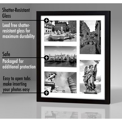Black Multi-Size Picture Frame Set with Shatter-Resistant Glass