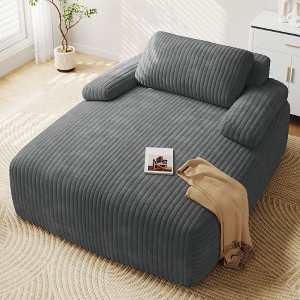 55in Chaise Lounge Chair Indoor Oversized Corduroy Upholstered Boneless Sofa Bed No Assembly Required Grey - 1 of 4