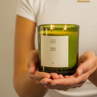 Craft & Kin Green Soy Candle with Bamboo Jasmine Scent