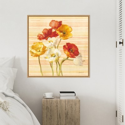 Amanti Art Dancing Poppies on Stripes by Danhui Nai Canvas Wall Art Print Framed 30 x 30