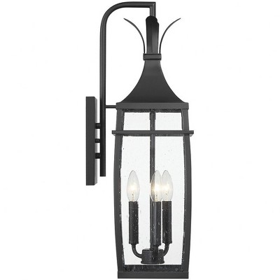 Matte Black 3-Light Outdoor Wall Lantern with Clear Seeded Glass