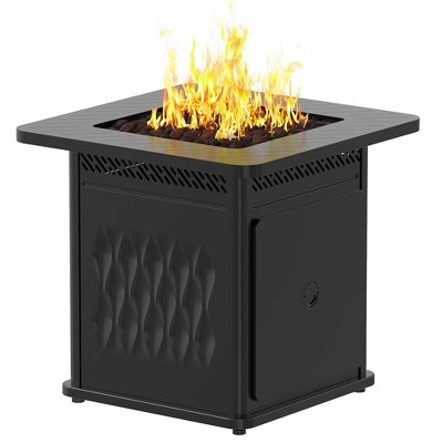 East Oak Brazi 28" Propane Square Outdoor Fire Table Black: Iron Frame, Rust & Heat-Resistant, No Tools Assembly
