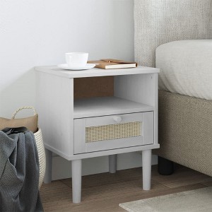 vidaXL Bedside Cabinet SENJA Rattan Look White 15.7"x13.8"x18.9" Solid Wood Pine - 1 of 4