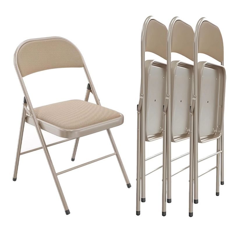SKONYON 4 Pack Metal Padded Folding Chairs Comfortable Cushion for Home Office Indoor Outdoor Use Khaki, 2 of 7