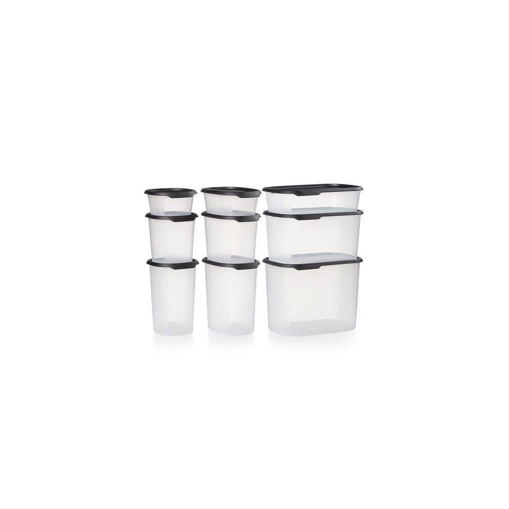 Tupperware 9pc One Touch Seal Food Storage Container Set Clear/Black