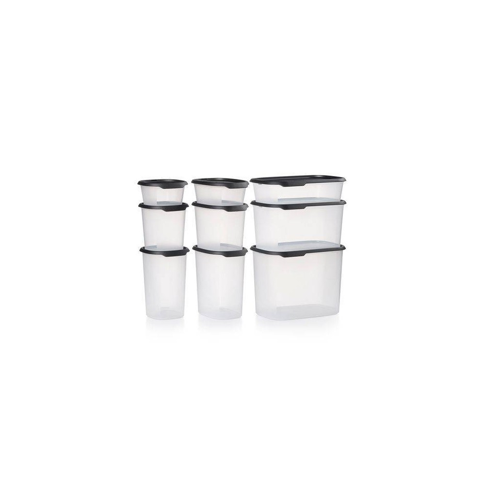 Tupperware 9pc One Touch Seal Food Storage Container Set Clear/Black