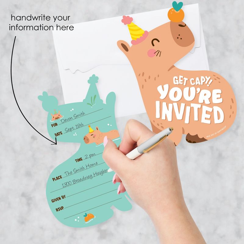 Big Dot of Happiness Capy Birthday - Shaped Fill-In Invitations - Capybara Party Invitation Cards with Envelopes - Set of 12, 2 of 8
