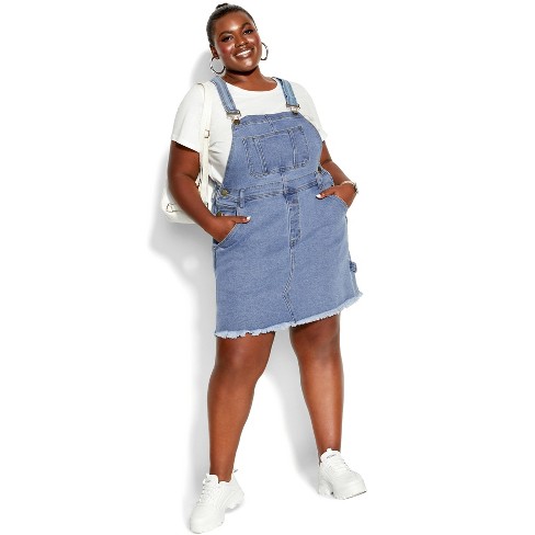Women's Plus Size Denim Overall Bib Dress - Denim | Ccx : Target