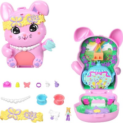 Polly Pocket Tea Party Bunny Compact Travel Toy Playset and Accessories - 10pc