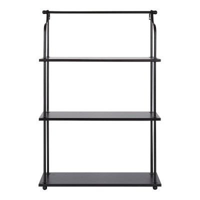 Walters 32'' Modern Black Wood and Metal 3-Tier Wall Shelf