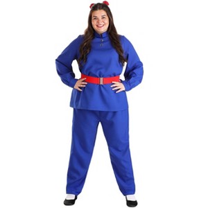 HalloweenCostumes.com Women's Plus Size Gum-Chewing Ticket Winner Costume | Classy Blue Blouse & Pants with Bow & Belt - 1 of 3