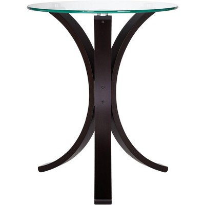 Sleek Modern Bentwood 23" Round Accent Table with Tempered Glass Top