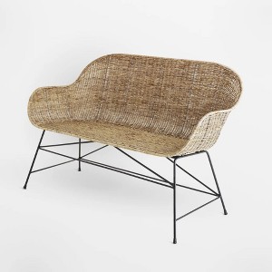 texxture Ormond Woven Rattan Settee, Indoor Outdoor Dining or Kitchen Accent Furniture for Table or Porch with Metal Legs, Natural - 1 of 4