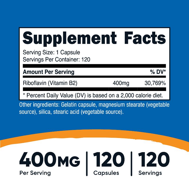 Nutricost Vitamin B2 (Riboflavin) (120 Capsules / 400 mg Riboflavin Per Serving) | Vitamin B2 Riboflavin Supplement - Gluten Free, Non-GMO, 2 of 6