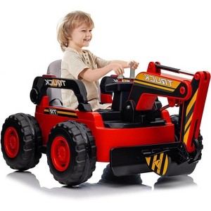 12V 10AH Electric Toy Excavator, 4WD Battery Powered Sand Digger with Spring Suspension, Remote Control, for Boys & Girls - 1 of 4