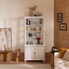 SpassWay 78"H White Washed Vintage Display Cabinet with Glass Doors 3 Sided Glass Farmhouse Storage Hutch for Living Room Kitchen Office Hallway - 2 of 4