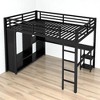 Queen Size Metal Loft Bed with Built-in Wardrobe, Desk and Storage Shelves, Space-Saving Workstation Loft Bed Frame,kids bed - 4 of 4