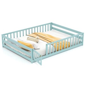 Costway Full Size Floor Bed with Full Length Safety Guardrails & Door for Boys, Girls Pink/Mint Sky/Icy Aqua/Gray/White/Natural - 1 of 4