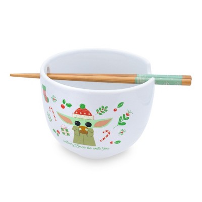 White Ceramic Christmas Ramen Bowl with Chopsticks Set