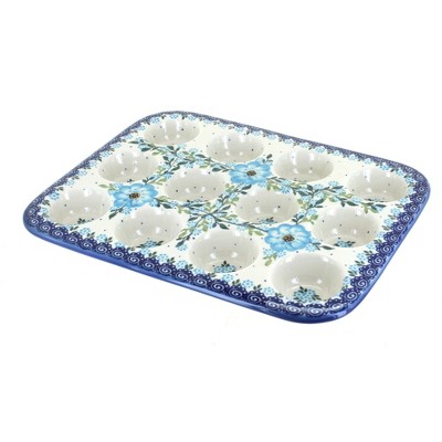 Blue Rose Polish Pottery Daphne Small Muffin Pan