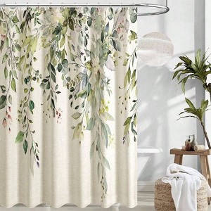 Linen Sage Green Eucalyptus Shower Curtain Watercolor Plant Leaves Floral Bathroom Decor Waterproof Linen 72x72 Inch - 1 of 4