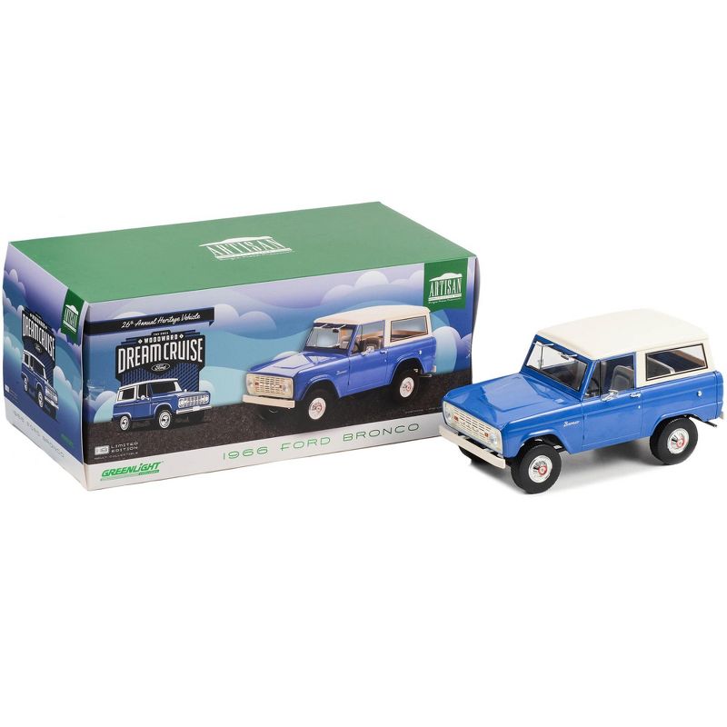 1966 Ford Bronco Blue with Cream Top "Woodward Dream Cruise Featured Heritage Vehicle" 1/18 Diecast Model Car by Greenlight, 3 of 4