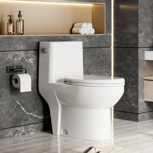 15.3 Inch One-Piece Toilet, Dual Flush Ceramic Bowl Toilet with 0.8/1.28 GPF Water-Saving Design, Powerful Siphon Jet, Comfort Height, 12" Rough-In - 1 of 4
