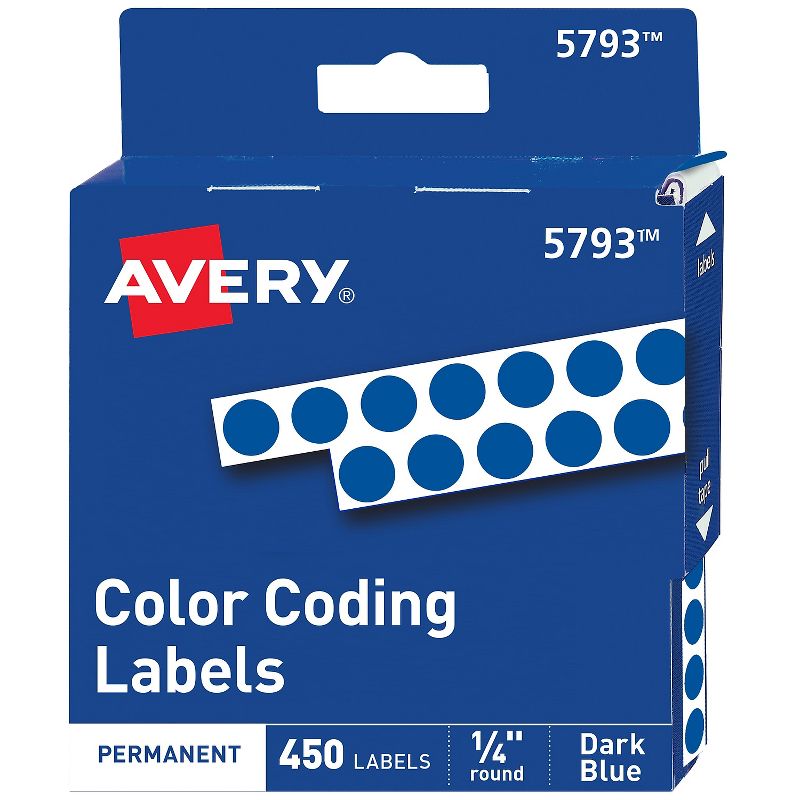 Avery Permanent Self-Adhesive Round Color-Coding Labels 1/4" dia Dark Blue 450/Pack 05793, 1 of 7