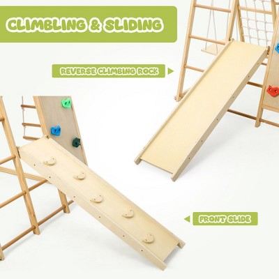 Climbing Frame, Wooden Climbing Frame for Toddlers, Indoor Fitness Toy Set for Kids, 8 in 1 Wooden Climbing Toy for Boys and Girls, 3Y+