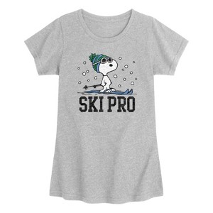 Girls' - Peanuts - Snoopy Ski Pro Short Sleeve Graphic T-Shirt - 1 of 3
