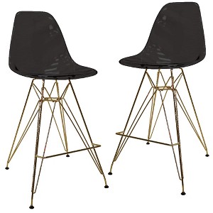 LeisureMod Cresco Modern Acrylic Bar Stool – Gold Steel Base and Footrest Counter Height Chair for Kitchen, Breakfast Bar, or Dining Area Set of 2 - 1 of 4