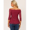 Allegra K Women's Elegant Lace Floral Semi Sheer 3/4 Sleeve Off Shoulder Peplum Top - 3 of 4