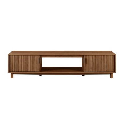 Chic Crate - 80" Fluted Media Console - Minimalist TV Stand w/ Textured Doors & Open Shelf - Mocha & Natural Oak Accents