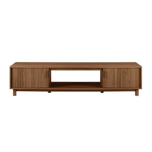Chic Crate - 80" Fluted Media Console - Minimalist TV Stand w/ Textured Doors & Open Shelf - Mocha & Natural Oak Accents - 1 of 4