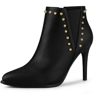 Allegra K Women's Pointed Toe Side Zip Stiletto High Heel Ankle Boots