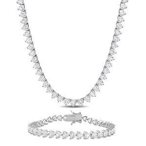 EVERLY JEWELRY | Sterling Silver 41 1/5ct TGW Created White Sapphire Tennis Necklace and Bracelet - 1 of 4