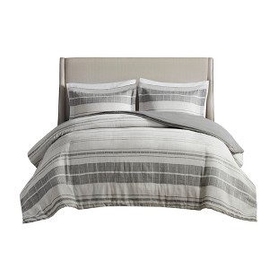 Gracie Mills Naxos 3 Piece Stripe Duvet Cover Set - 1 of 4