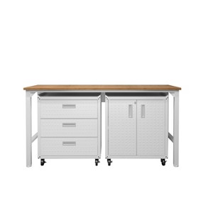 Manhattan Comfort Fortress 3pc Mobile Space Saving Garage Cabinet and Worktable Set 3.0 White - 1 of 4