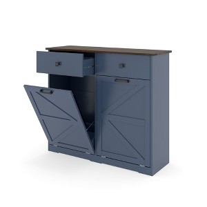 Farmhouse Double Tilt Out Trash Cabinet for 20 Gallon Trash Cans, Free Standing Recycling Cabinet w/ Hideaway Drawer, Barn Door Style Laundry - 1 of 4