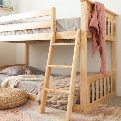 Natural Pine Twin Over Twin Low Bunk Bed with Drawer