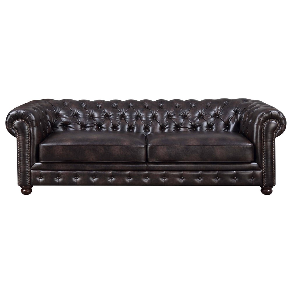 Fallon Tufted Faux Leather Sofa Dark Brown - Picket House Furnishings