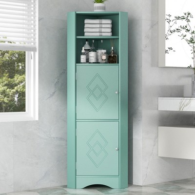 Whisen Tall Bathroom Corner Cabinet, Freestanding Storage Cabinet with Doors and Adjustable Shelves