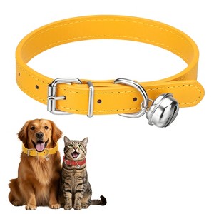Unique Bargains Dog Collar with Bell Adjustable Buckle PU Leather Dog Collars - 1 of 4