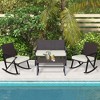 Costway 4PCS Patio Rattan Wicker Rocking Chairs Loveseat Table Rocker Set Cushions Porch - 4 of 4