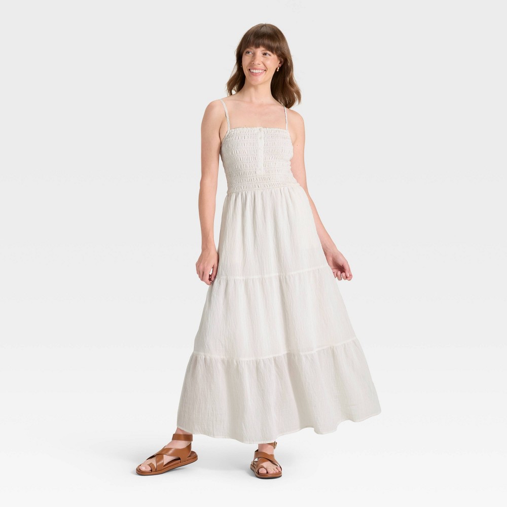 Women's Sleeveless Button-Front Smocked Maxi Sundress - Universal Thread™ White L